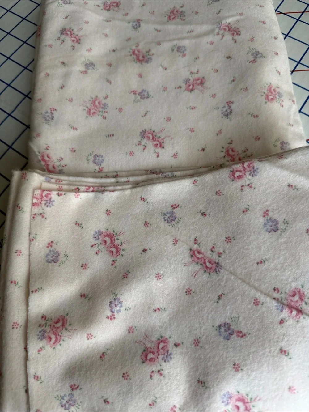 Vintage Style Floral Flannel Fabric Pink Roses Cottagecore 2 Yards x 44
